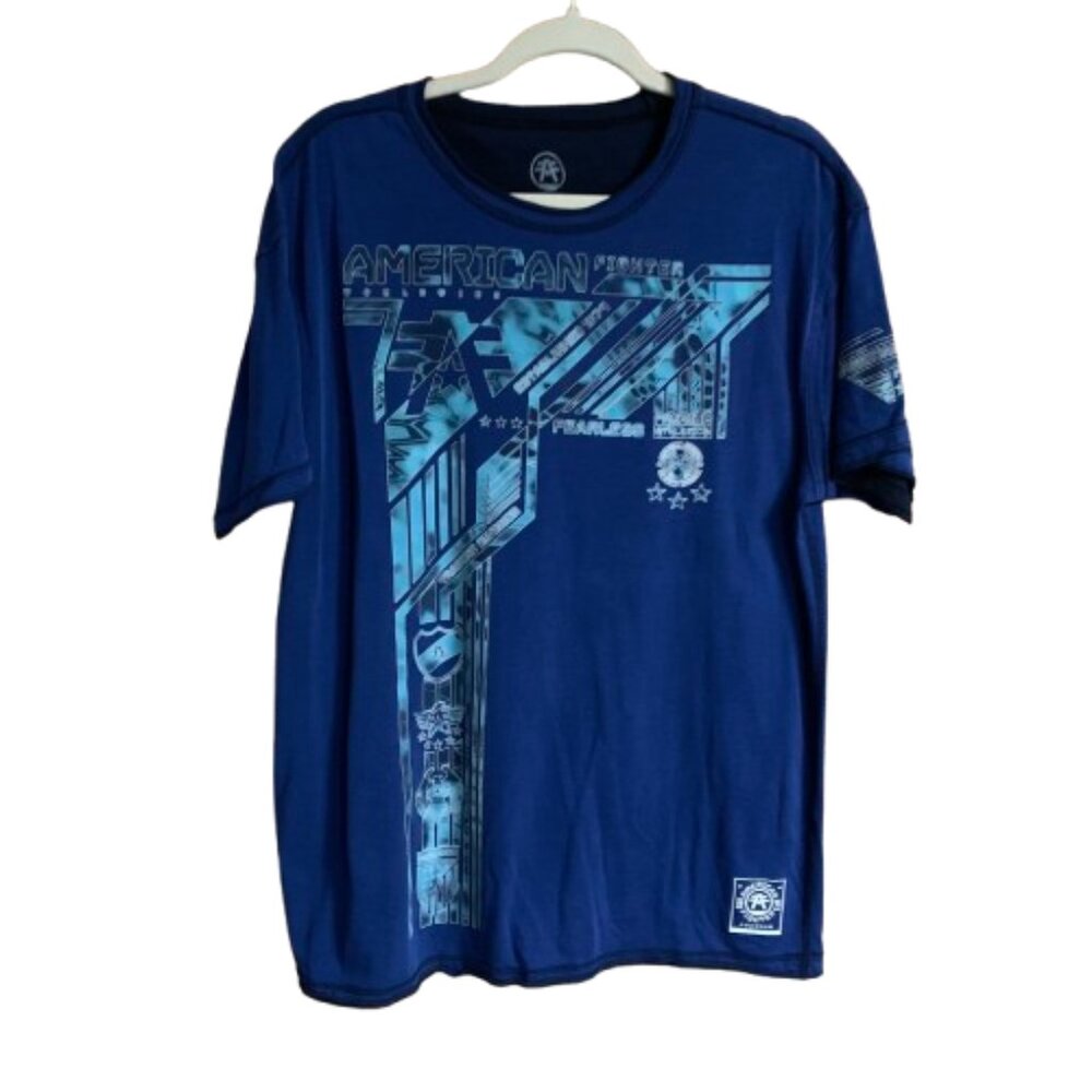 American Fighter Men's Blue Geometric Graphic X-Large Short Sleeve T-Shirt EUC